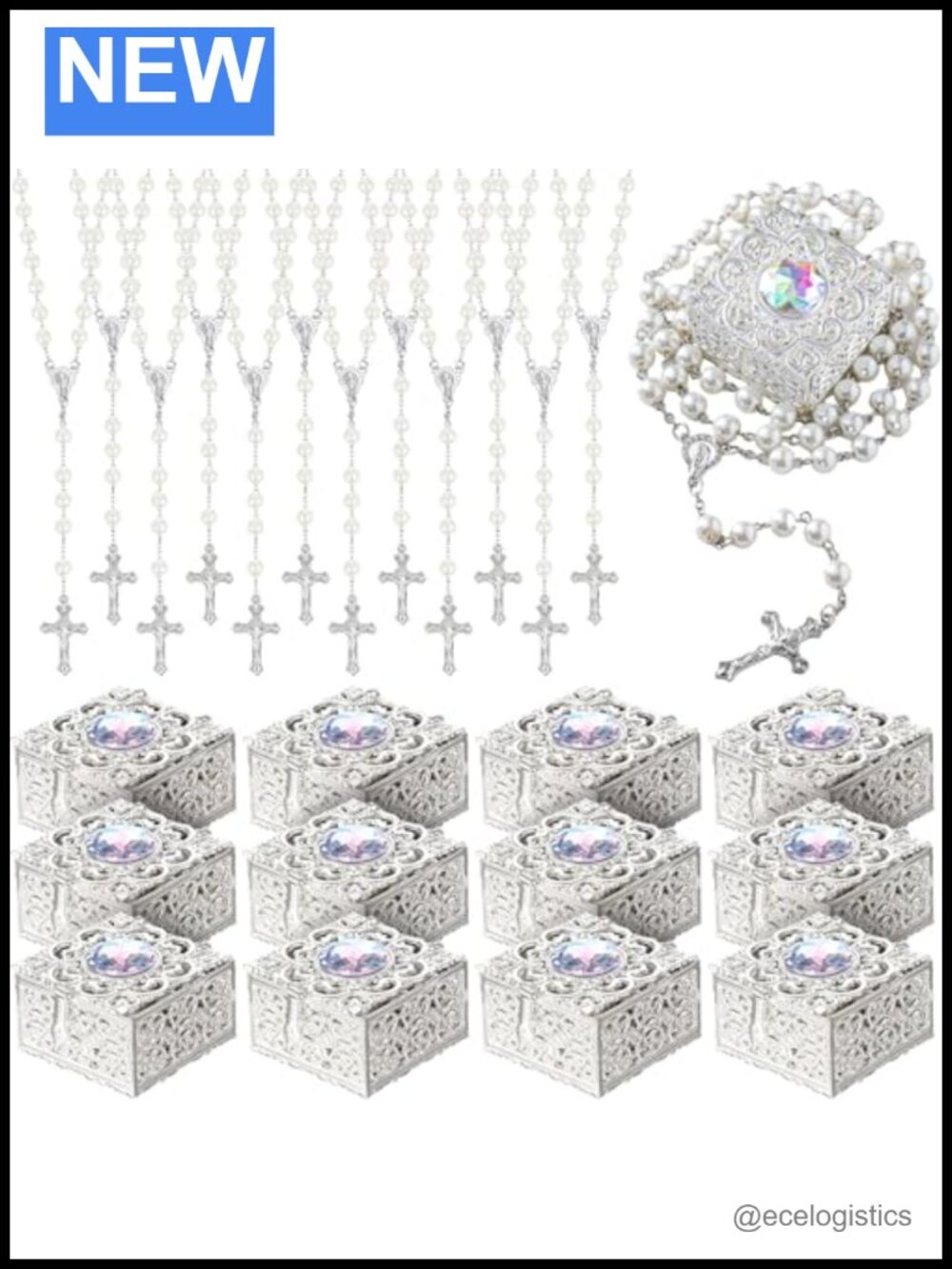 Catholic Rosary Beads Necklace First Communion Gift Set 24 Pieces